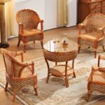 Rattan +wooden Modern Chair Set 
